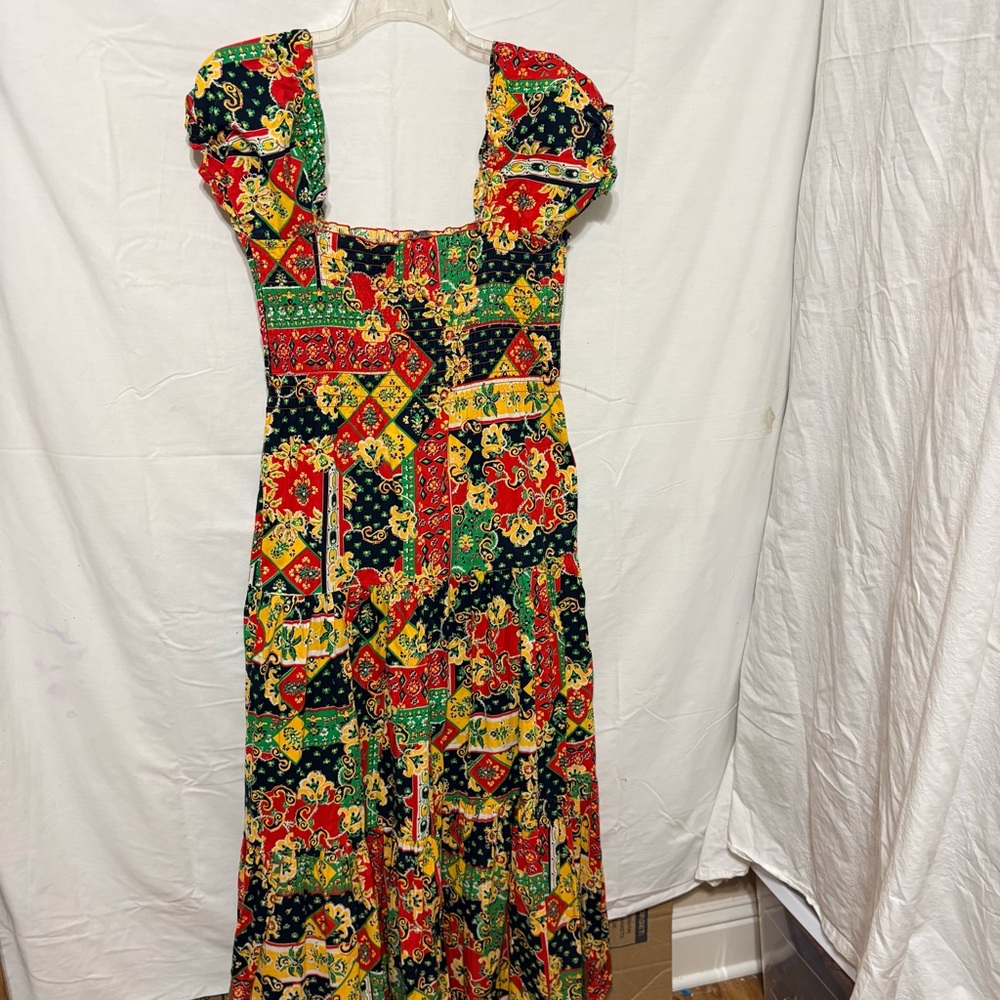 Bohemian Patchwork Maxi Dress - Red, Green & Yellow